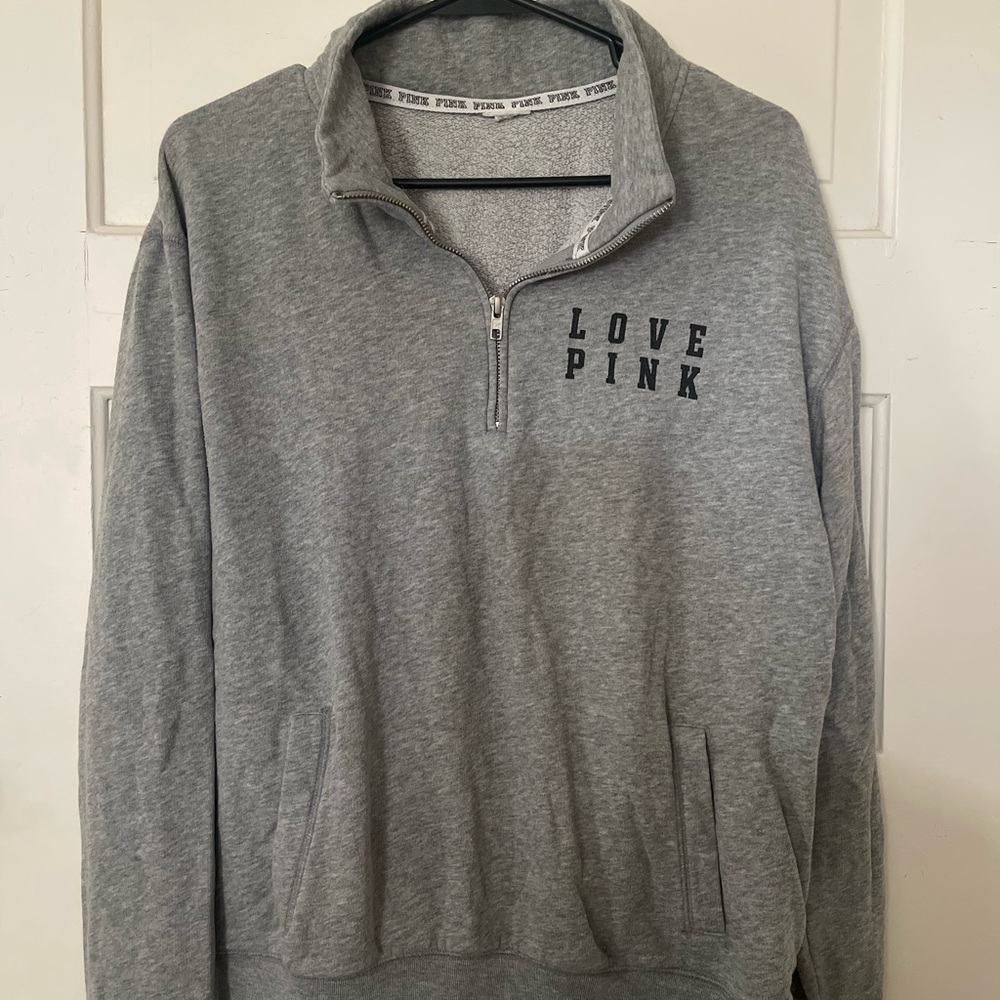 PINK Victoria's Secret Gray Quarter-Zip Sweatshirt